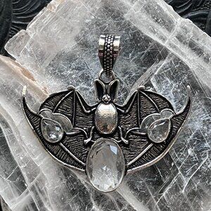 Halloween Flying Vampire Bat Colorless Topaz Gemstone Pendant